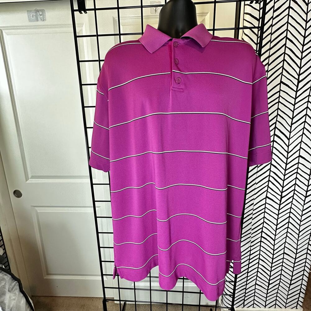 Cutter & Buck Mens Polo Shirt Magenta Pink Stripe Short Sleeve Golf MCK08622